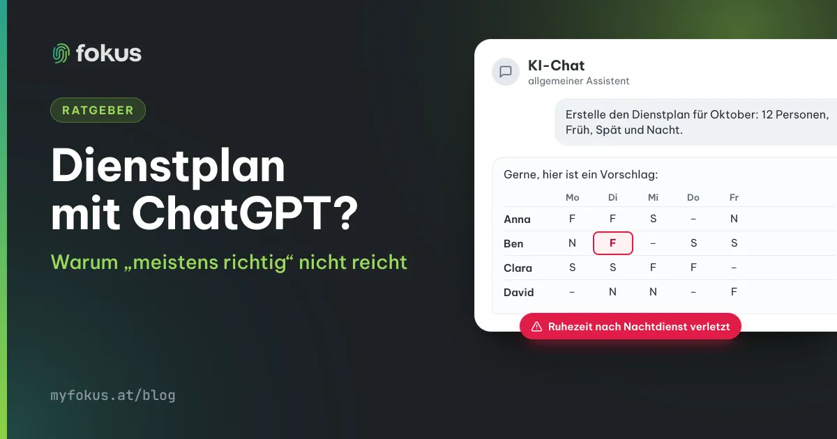 Dienstplan mit ChatGPT? Ein KI-Chat schlägt einen Plan vor, in dem die Ruhezeit nach einem Nachtdienst verletzt ist