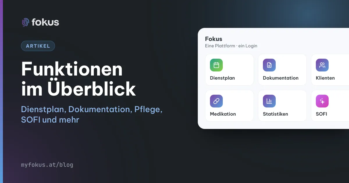 Titelbild: Funktionen im Überblick – Kacheln für Dienstplan, Dokumentation, Pflege, SOFI und mehr